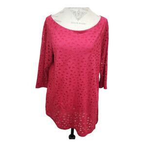 Perseption Concept Red Triangle Shape See Through Side HighLow 3/4 Sleeve Blouse